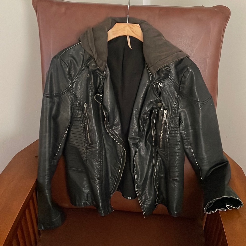 Free People Pleather Jacket w/ removable hoodie